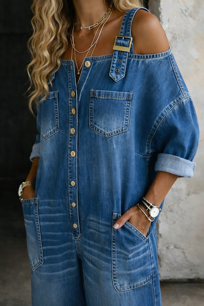Sophia™ | Off-Shoulder Denim Jumpsuit