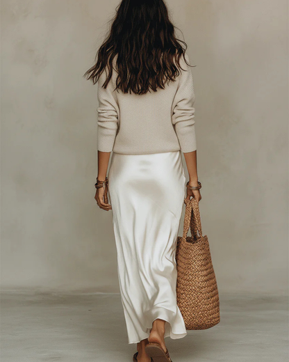 Sarah | Satin Maxi Dress with Fitted Sweater