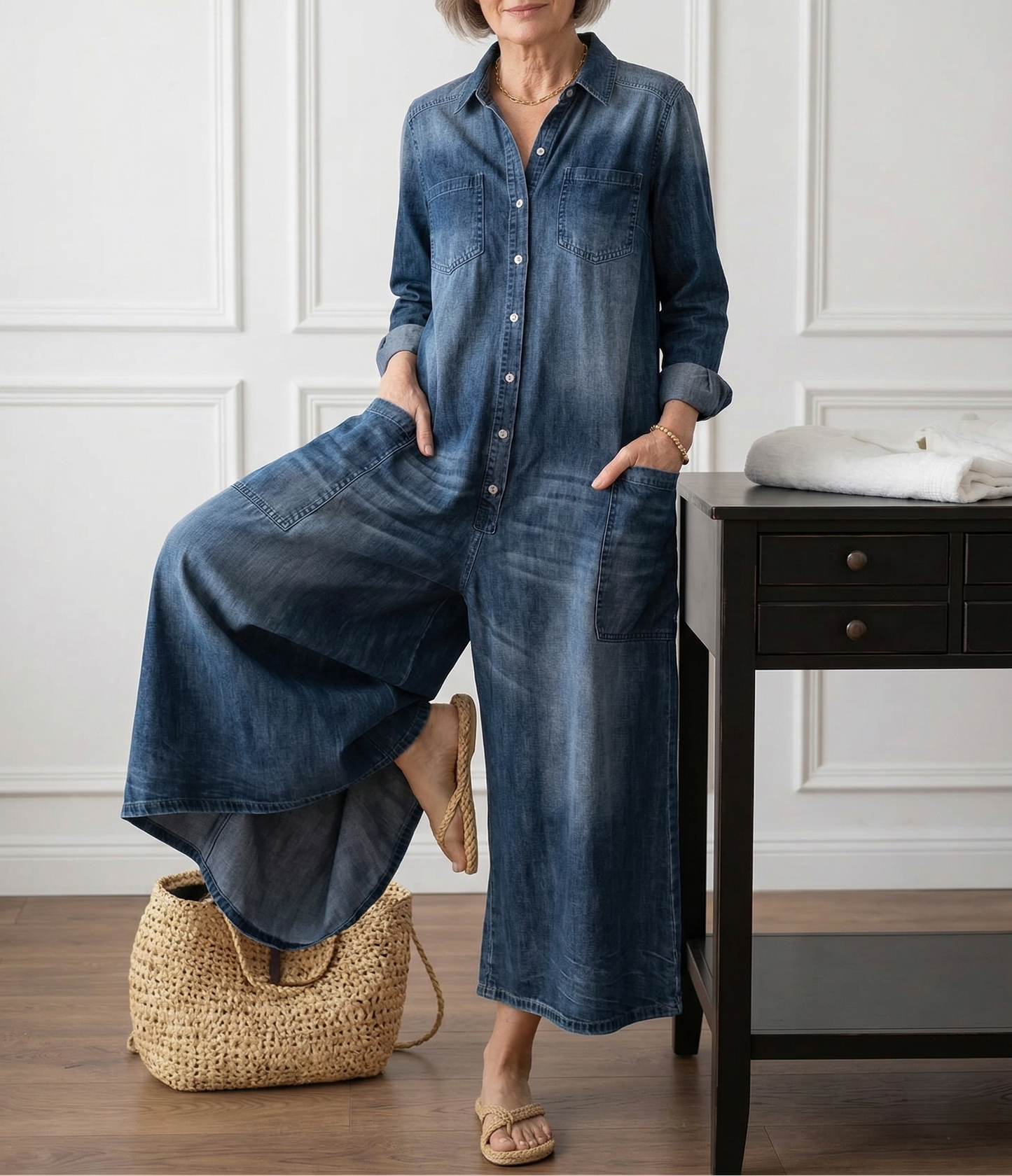 Diana™ | Vintage Denim Jumpsuit with Buttons