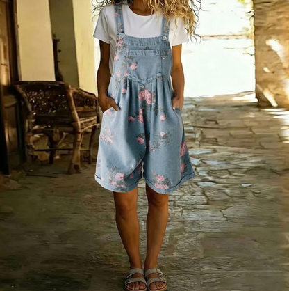 Judy™ | Vintage Washed Floral Denim Jumpsuit