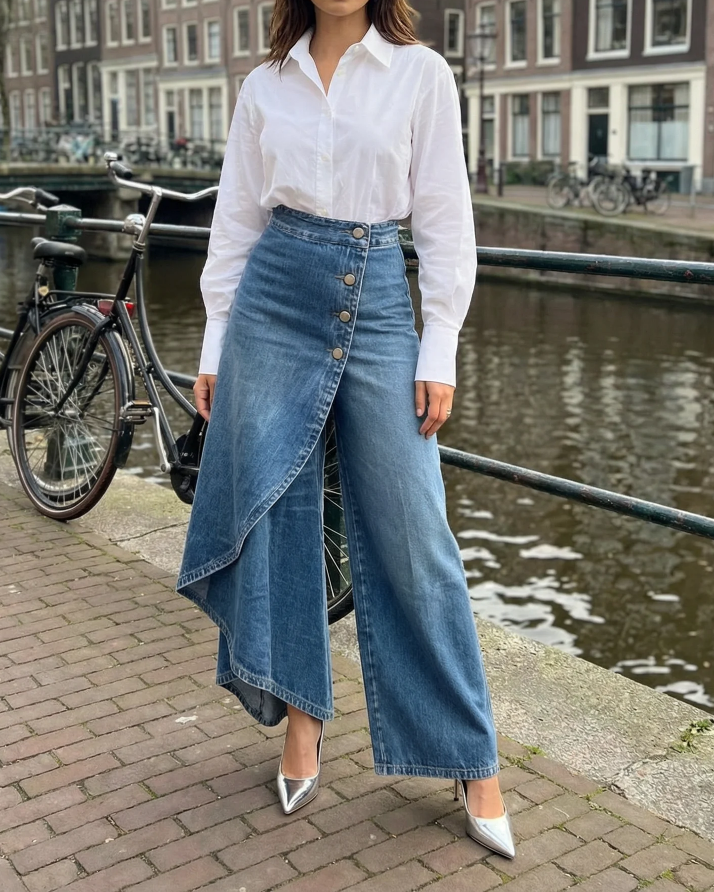 Chloe | Fashionable Denim Wrap Trousers