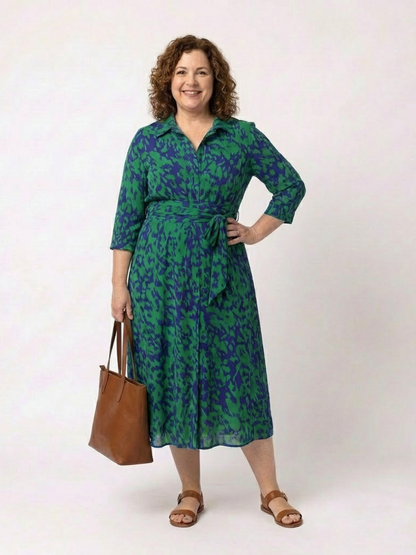 Oriana | Collared Long Sleeve Waist Tie Midi Dress