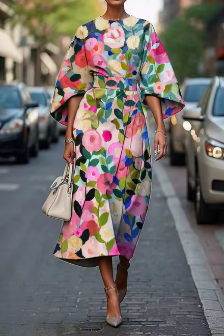 Ruvien | Elegant Midi Floral Dress