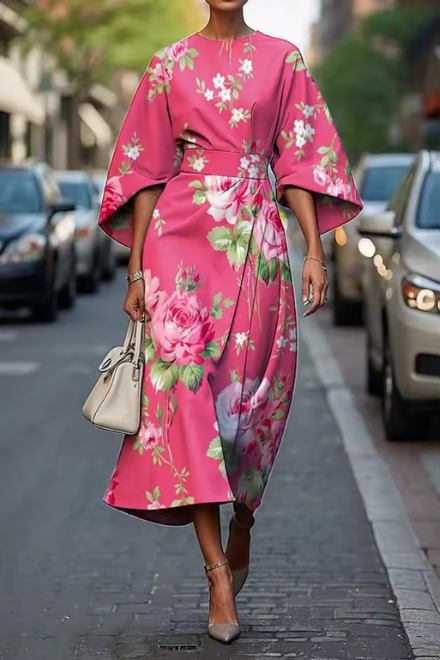 Ruvien | Elegant Midi Floral Dress