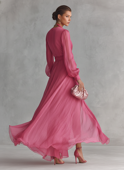 Rosa | Elegant Chiffon V-Neck Dress