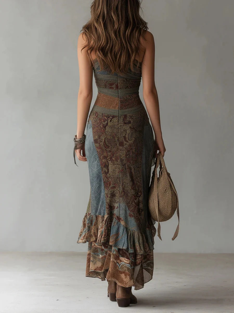 Amanda | Retro Maxi Dress with High Slit