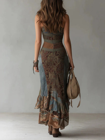 Amanda | Retro Maxi Dress with High Slit