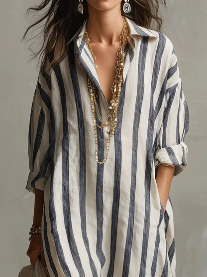 Stephanie| Striped Maxi Shirt Dress