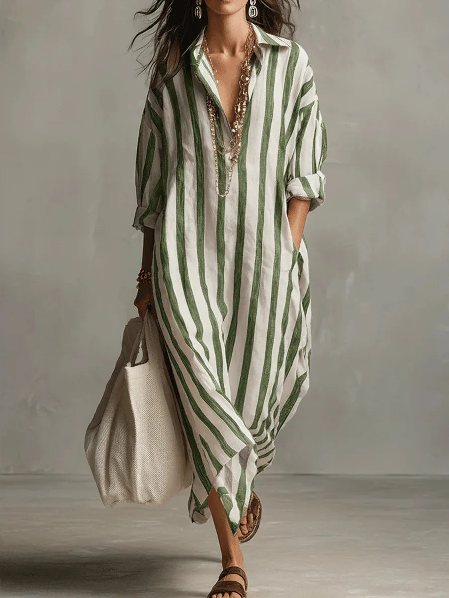Stephanie| Striped Maxi Shirt Dress