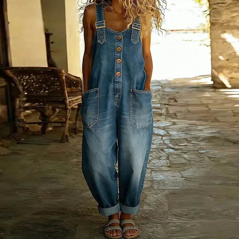 Mae™ | Vintage Soft Cotton Dungarees with Denim Effect