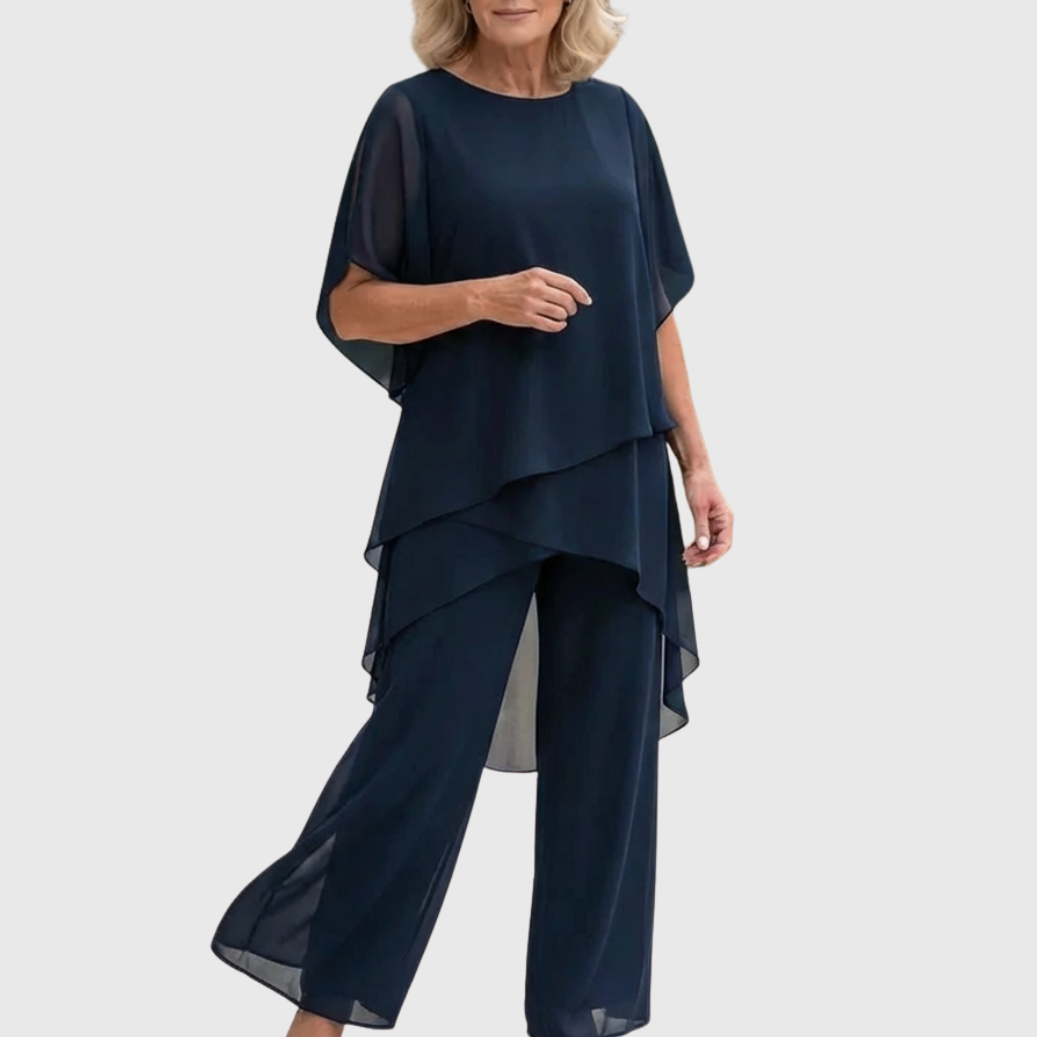 Melinda | Draped Blouse and Pants Set