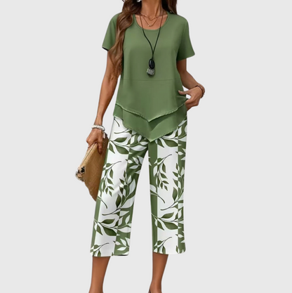 Arvessa™ | Casual Leaf Print Two-Piece Set