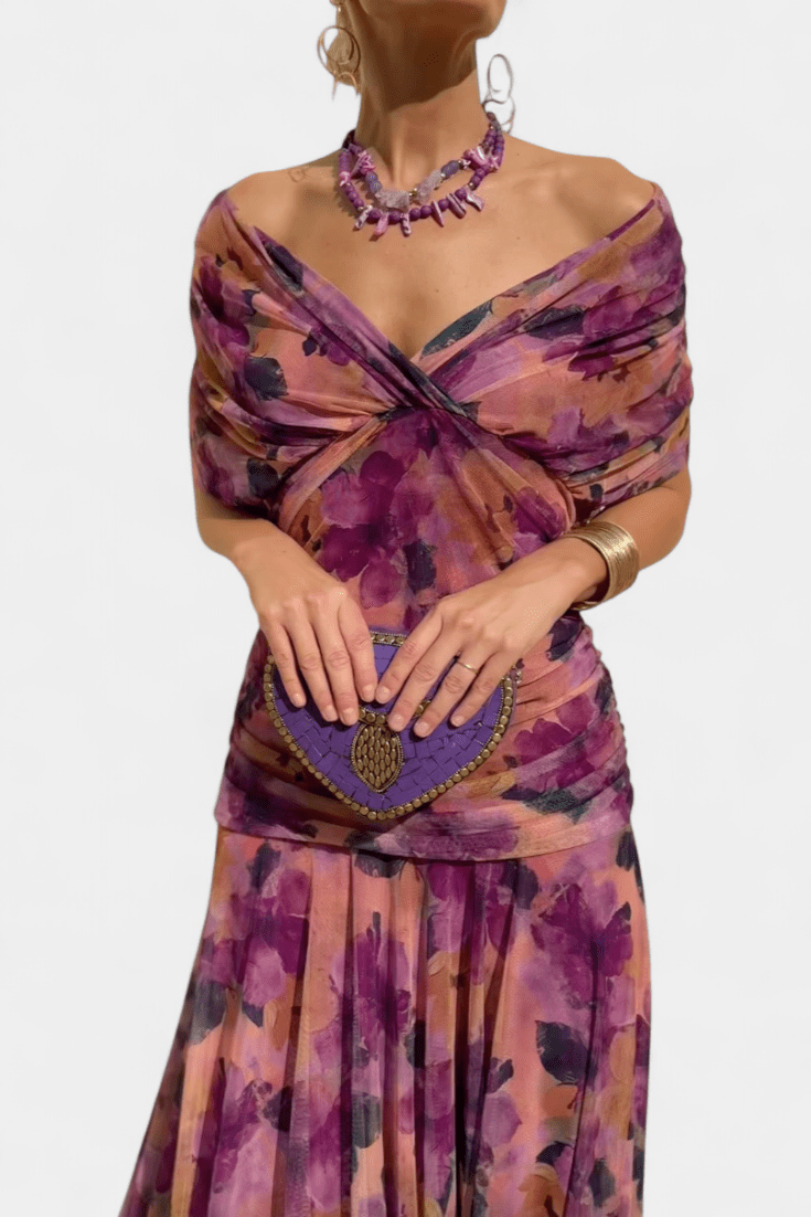 Elowen | Long floral dress with V-neck