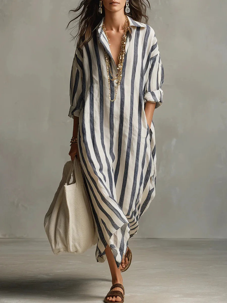 Stephanie| Striped Maxi Shirt Dress