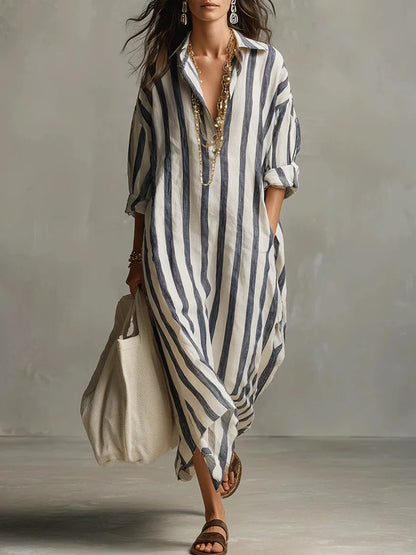 Stephanie| Striped Maxi Shirt Dress