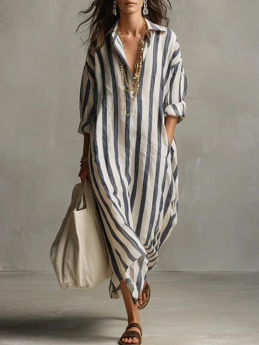 Stephanie| Striped Maxi Shirt Dress