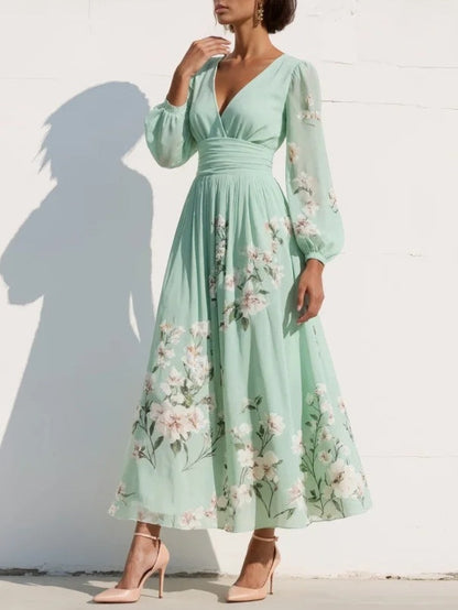 Emma™ | Mint Green Floral Pleated Maxi Dress