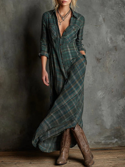Eliza | Classic Plaid Shirt Maxi Dress