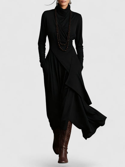 Purple High neck Asymmetrical Pleated Maxi Dress