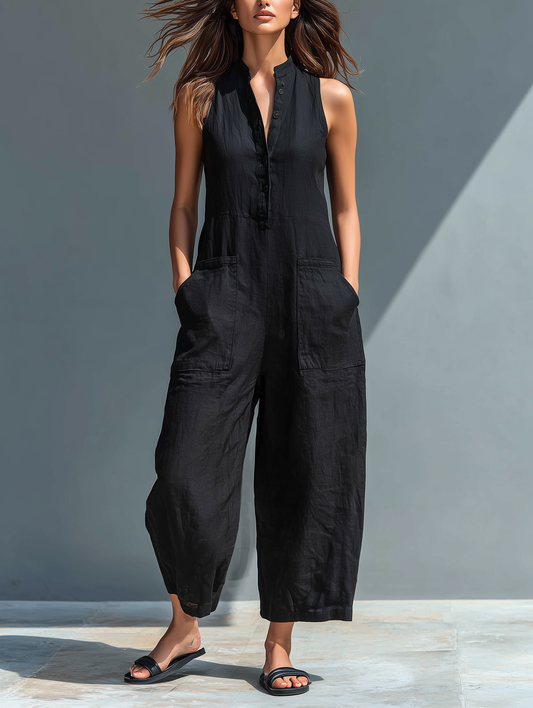 Amelie | Sleeveless Linen Overalls