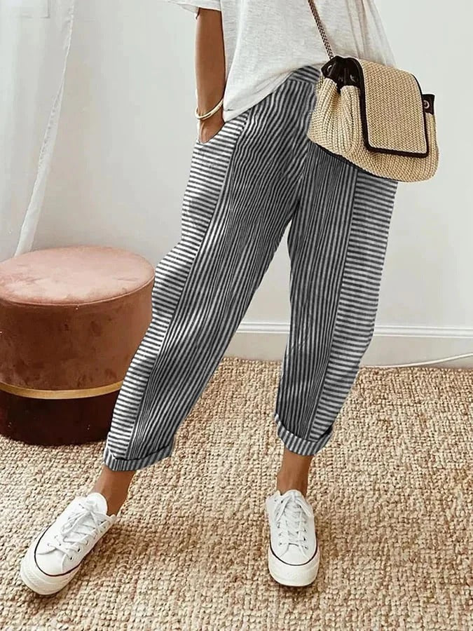 Caelira | Printed Striped Cotton Pants