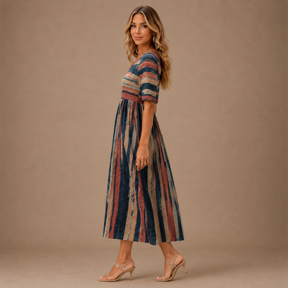 MARGARET | Striped Belly-Hiding Midi Dress