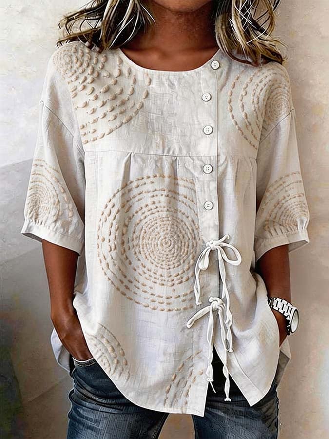Nicole | Geometric Embroidered Casual Blouse