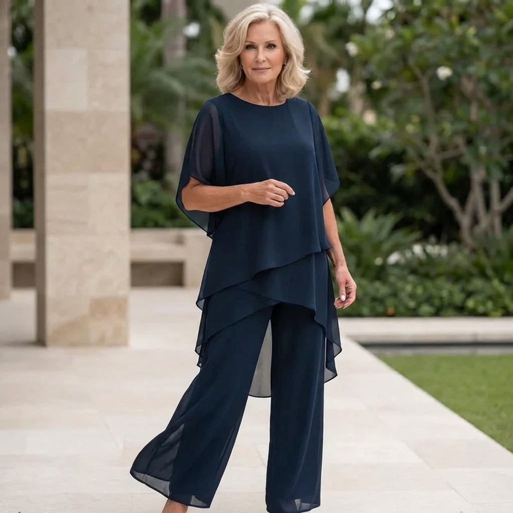 Melinda | Draped Blouse and Pants Set