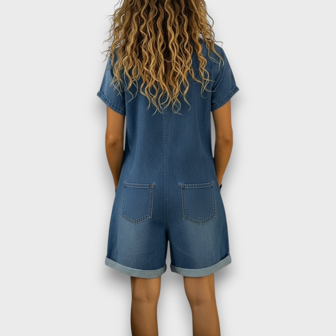 Joan™ | Short Overalls in Cotton Denim Effect