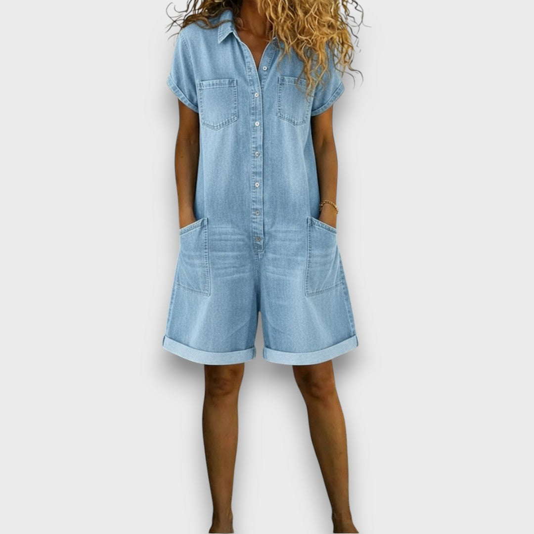 Joan™ | Short Overalls in Cotton Denim Effect
