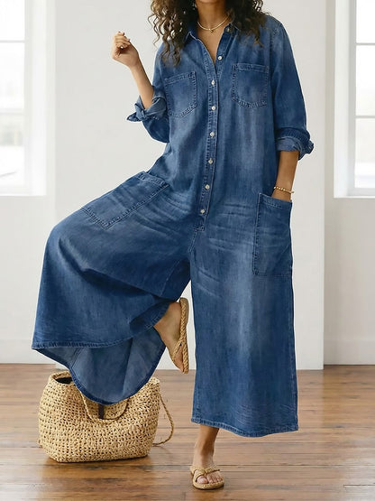 Diana™ | Vintage Denim Jumpsuit with Buttons