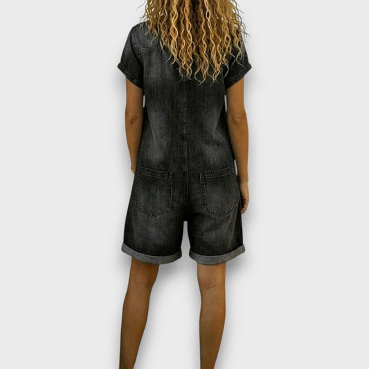 Joan™ | Short Overalls in Cotton Denim Effect