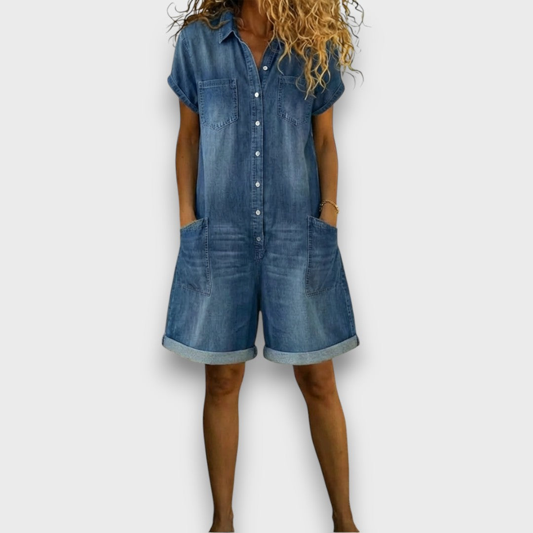 Joan™ | Short Overalls in Cotton Denim Effect