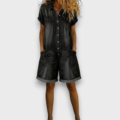 Joan™ | Short Overalls in Cotton Denim Effect