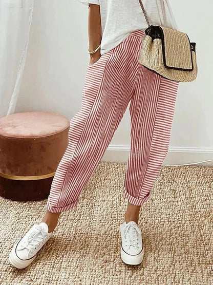 Caelira | Printed Striped Cotton Pants