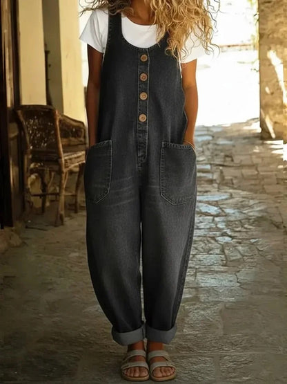 Ruth™ | Vintage Washed Cotton Denim Dungarees