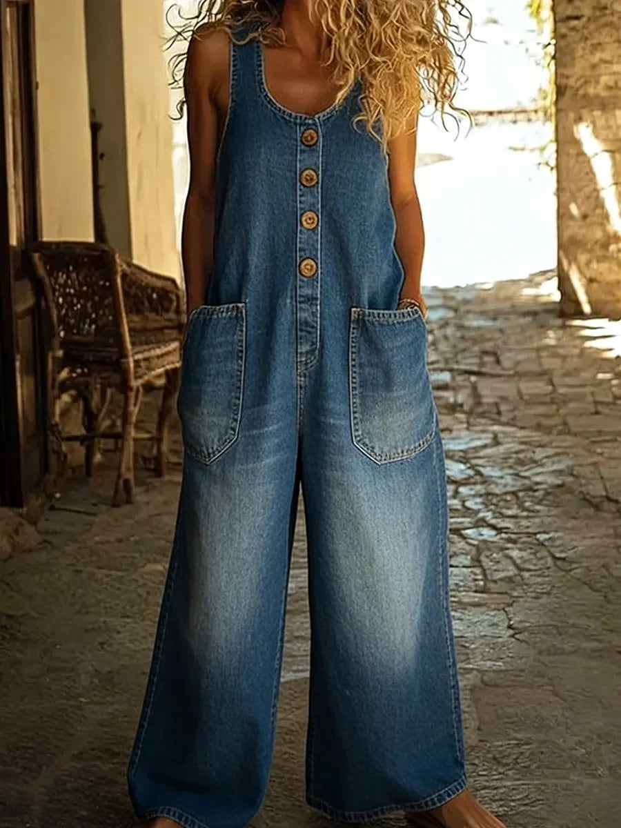 Ruth™ | Vintage Washed Cotton Denim Dungarees
