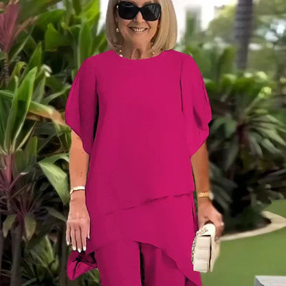 Melinda | Draped Blouse and Pants Set