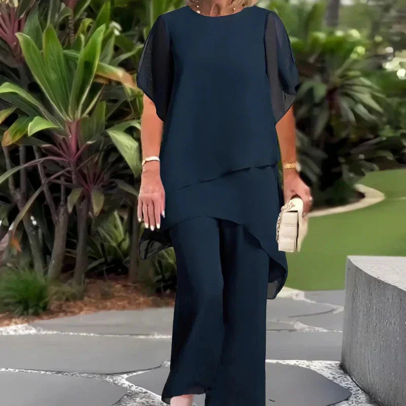 Melinda | Draped Blouse and Pants Set