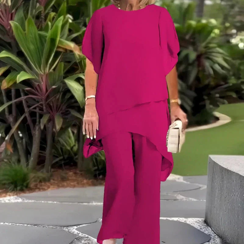 Melinda | Draped Blouse and Pants Set